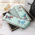 Elegant mint green silk scarf with artistic horse prints for hair accessories or bag strap - L040-27-03 Cartoon Rocking Horse - Aquamarine