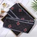 Elegant double-layer satin silk scarf with charcoal geometric floral print for women - L040-31-03 Intersecting Circular Squares - Dark Gray