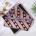 Elegant pink heart print skinny silk scarf ribbon for hair and bags with purple border - L040-32-01 Black Card Twill - Light Purple Heart