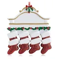 Detailed view of a Christmas ornament featuring four red glittery stockings on a mantel. - Style 7 / 8cm