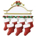 Acrylic flat Christmas ornament featuring seven glittery red stockings for personalization - Style 6 / 8cm