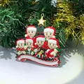 Personalized family of 6 Christmas tree hanging ornament with blank banner for DIY - 6-person Five-pointed Star Snowman Resin Hand-painted / Acrylic
