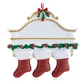 Customizable Christmas mantel ornament featuring three red glitter stockings design - Style 2 / 8cm