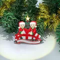 Personalized DIY Christmas hanging ornament featuring two characters with Santa hats - Two People Hand-painted A Five-pointed Star Snowman With Resin. / Acrylic