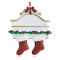 Detail view of white fireplace Christmas ornament with two red glitter stockings - Style 1 / 8cm