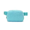Macro detail view of a light blue winter sherpa fleece fanny pack with soft fuzzy texture - Light Blue