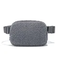 Winter grey fleece sherpa fanny pack and sport chest bag for unisex outdoor activities - Gray