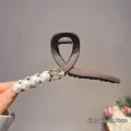 Élégante grande pince à cheveux mate marron avec perles artificielles longueur 13cm - Croix de Perles / Version 13cm / Marron