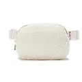Cozy white fuzzy fleece winter belt bag with adjustable strap for outdoor sports - Off White