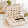 Portable double-layer jewelry box in cream white PU leather for rings and earrings. - 16*11*5cm / White