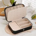 Portable black PU leather jewelry organizer box with earring panel and ring rolls - 16*11*5cm / Black