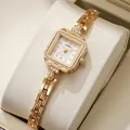 Elegant vintage gold square quartz bracelet watch for women with delicate chain link strap - White Dial Gold Case