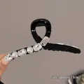 Grande pince à cheveux noire élégante avec perles et cristaux, taille environ 13 cm - Style Perle Brillant / Version 13cm / Noir