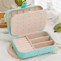 Portable double-layer jewelry storage box in mint green with snap button closure - 16*11*5cm / Blue