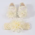 Chaussures à fleurs bébé fille crème et ensemble bandeau assorti 12 mois - 12 (11cm) / Ensemble Chaussures Fleur + Bandeau (XSX060) / Beige