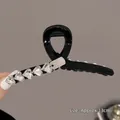 Grande pince à cheveux noire avec cœurs en cristal et plaque métallique décorative, 13cm - Style Cœur Brillant / Version 13cm / Noir