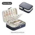 Portable double-layer jewelry storage box in deep blue for rings and necklaces, 16x11x5cm - 16*11*5cm / Navy Blue & White