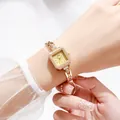 Elegant vintage gold square quartz watch featuring a delicate chain bracelet for women - Gold Dial Gold Case