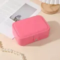 Compact pink jewelry storage box for rings and earrings with secure button closure - 16*11*5cm / Rose Red