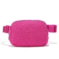Vibrant bright pink sherpa fleece belt bag for winter sports and stylish outdoor activities - Rose Red