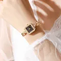 Elegant vintage style square quartz watch with golden bracelet strap for women - Black Dial Gold Case