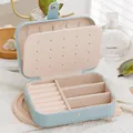 Light blue portable faux leather double-layer jewelry organizer box for travel - 16*11*5cm / Aquamarine