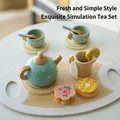 Service à thé en bois pour enfants avec théière à pois pastel tasses et biscuits jouets - Service à Thé