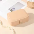 Elegant beige PU leather jewelry box for rings and earrings with snap button closure - 16*11*5cm / Khaki
