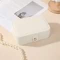 Compact cream jewelry storage box with secure snap closure for earrings and rings - 16*11*5cm / Off White