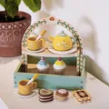 Children's wooden play tea & dessert set with teapot cups and treats on a display stand - Dessert Stand