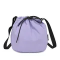 Casual purple nylon drawstring bucket bag with adjustable black shoulder strap - Purple