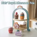 Premium wooden children's play food dessert tea set with pastel colored cakes and stand - Royal Afternoon Tea