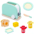 Kids wooden pretend play toaster set with bread and jam accessories for kitchen role play - Light Blue Toaster