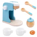 Educational wooden play kitchen coffee machine toy set for children in light blue finish - Light Blue Coffee Machine