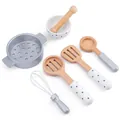 Premium 6-piece wooden play kitchen toy set including whisk and spatulas for kids - Mini Kitchenware
