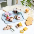 Premium wooden breakfast play food set featuring toy donuts toast and coffee cups - Breakfast Set