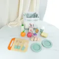 Premium wooden play food picnic set with mint green plates and storage bag for kids - Picnic Set