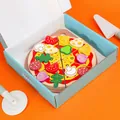 Educational wooden play pizza set with assorted toppings in a blue storage box gift - Pizza