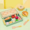 Pastel wooden kitchen play set with cookware and sliced vegetables for kids - Daisy Kitchen