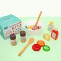 Children's wooden salad play food set with mixing bowl and condiments for role play - Salad Set