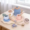 Pastel wooden tea set for kids pretend play toy including teapot and cups - Blue Pastoral Afternoon Tea
