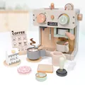 Children wooden play coffee machine toy set with milk and cookie accessories in pastel - Danish Coffee Machine