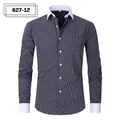 Premium men's striped long-sleeve dress shirt with white contrast collar and cuffs - 3XL / Tops / Black And White Thin Stripe (627-12)