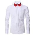 Camicia da cerimonia bianca da uomo vestibilità slim con davanti pieghettato e papillon rosso - XS / Tops / Bianco (H-5501)