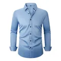 Premium men's four-way stretch wrinkle-resistant long sleeve dress shirt in light blue - 3XL / Tops / Light Blue (H-2-727)