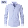Men's formal blue and white striped long-sleeve shirt with contrast white collar - 3XL / Tops / Blue And White Thin Stripe (627-3)