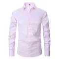 Classic men's light pink long-sleeved dress shirt featuring a subtle grid texture - 3XL / Tops / Pink