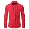 Camicia da smoking rossa da uomo slim fit con davanti plissettato e papillon nero classico - 3XL / Tops / Rosso (H-5503)