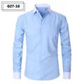 Blue striped long sleeve men's dress shirt with contrast white collar and cuffs - 3XL / Tops / Light Blue And White Thin Stripe (627-16)
