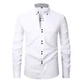 Professional slim fit white long-sleeve business casual shirt for men with stretch - S / Tops / White